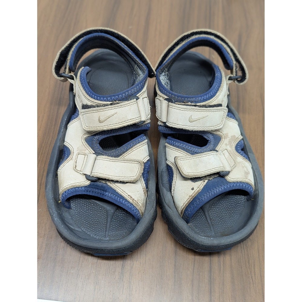 Nike Air Golf Soft Spike Sandals Mens 8 Tan Navy Blue Spiked Strappy 302135-221